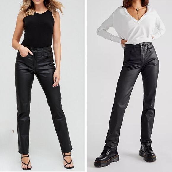NWT LEVI'S JEANS 29 BLACK COATED PREMIUM 724 HIGH RISE SLIM STRAIGHT PANTS - Picture 1 of 15